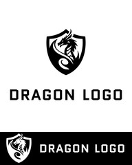 This image features a bold and modern dragon logo design inside a shield, symbolizing strength, protection, and power
