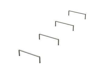 Minimalist metal staple pins arranged in a row, perfect for office or stationery use. 3d illustration
