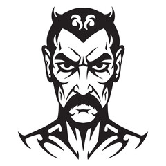 Intense Dictator Portrait with Tribal Tattoo Style and Fierce Ex