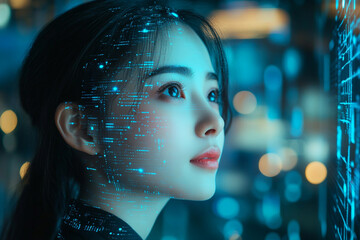 Futuristic Digital Workspace with Advanced Data Analytics and Cyber Technology, Generative AI