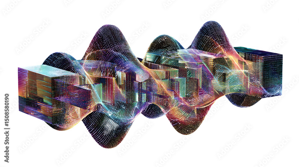 Poster colorful abstract representation of data transfer and storage. featuring interconnected servers and 