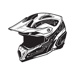Cyberpunk Biking Helmet Icon Black and White Vector Merchandise