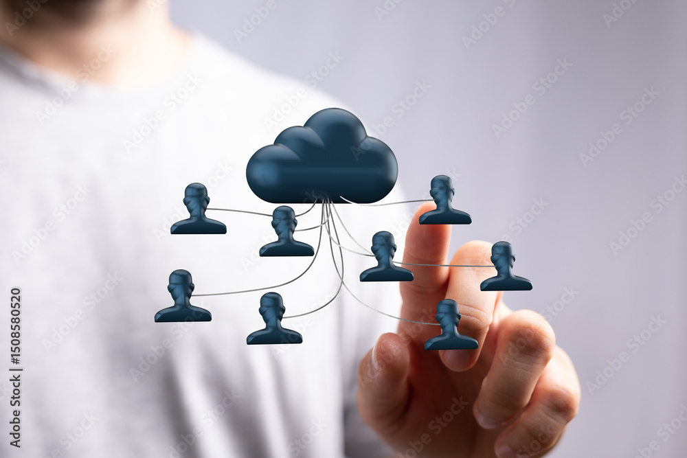 Poster image depicts a hand interacting with a cloud network, showcasing secure data sharing and collaborat