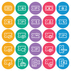 Circle color outline icons set for Ticket