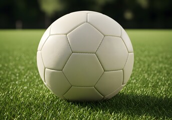 Fototapeta premium Classic White Soccer Ball on Green Grass, Football Ground, Sports Equipment, Game Play