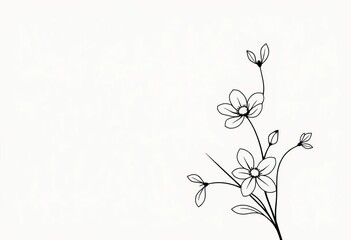 Minimalist black and white floral motif; elegant, simple line art design, modern, flower