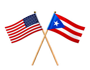 national flags of Puerto Rico and Usa crossed on the sticks in the original colours png