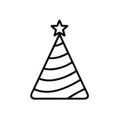 Fototapeta premium Party hat icon in striped black and white style, celebration and festive event symbol