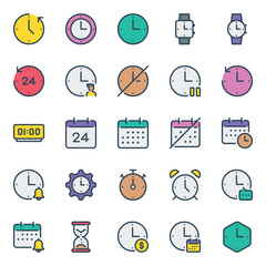 Filled outline icons set for Time clock