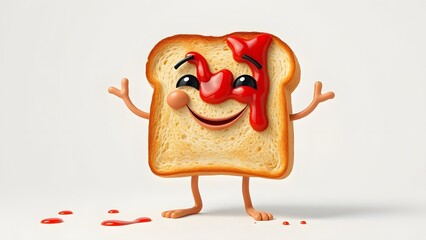Cheeky bread toast covered in bright red ketchup 