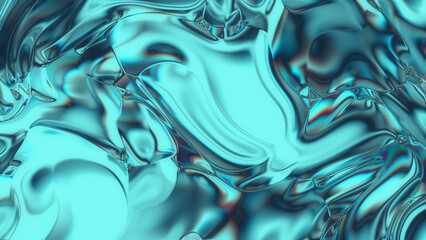 Iridescent Teal Liquid Metal Background - Futuristic Fluid Waves
