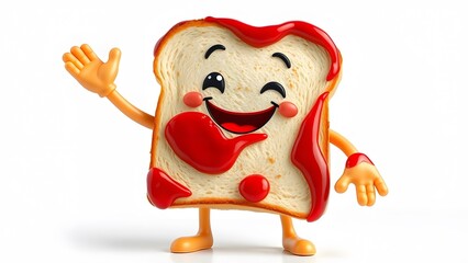Animated funny bread slice covered with Tomato ketchup 