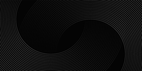 Abstract black glowing geometric lines modern shiny gray circle lines pattern, Modern black gray gradient rings. Suitable for banner, cover, poster, website, presentation, brochure, flyer, header
