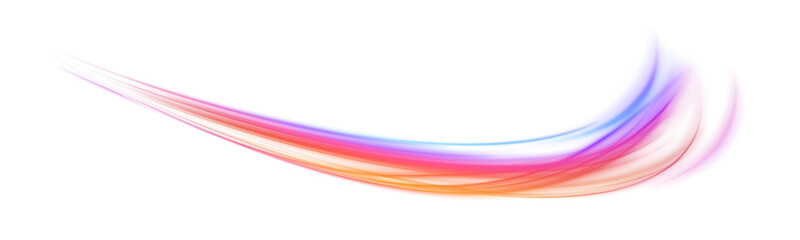Sports speed wavy line consists of a stream of bright rays with flash effect, light and neon colors in PNG format.	