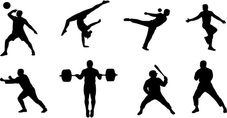 Set of vector silhouettes of people in sports
