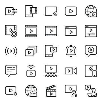 Outline icons set for Video play
