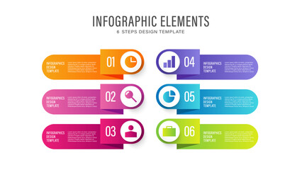 Modern Infographic Design. Six Steps or Processes with Icons and Place for Data