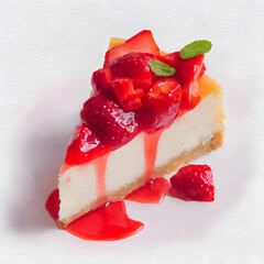 Watercolor of strawberry  cheesecake.