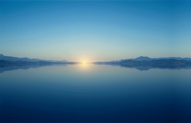 Fototapeta premium Sunrise over a Serene Lake with Mountains