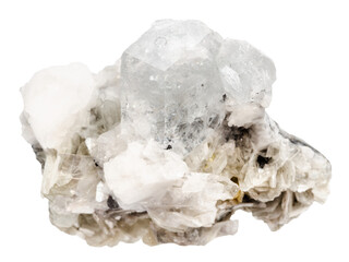 rough goshenite crystals on mica and feldspar