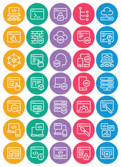 Circle color outline icons set for Web development