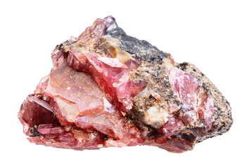 uncut crystalline rhodonite mineral isolated