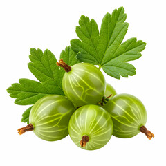 Fresh Green Gooseberries with Leaves Vibrant Fruit Photo