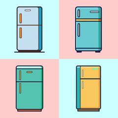 Refrigerator Flat Illustration Simple Kitchen Appliance Vector in Flat Style