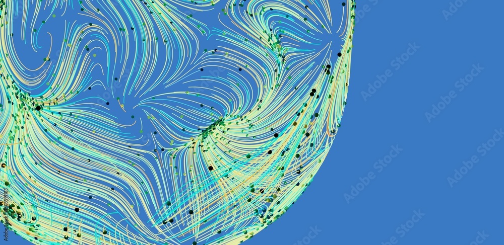 Aufkleber vibrant teal and green lines swirl in an abstract pattern on a blue background. perfect for tech or 