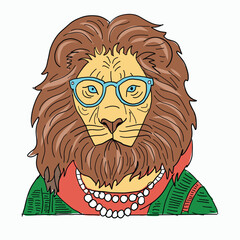 lion wearing glasses. Cartoon Style Illustration