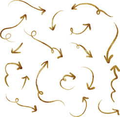 Set of a simple brown watercolor arrow. Watercolor arrow shape.