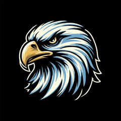 Bald eagle head vector illustration in bold vintage style on black background. Symbol of strength, freedom, and patriotism.