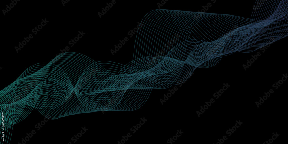 Poster abstract black background with colorful line. modern template abstract design flowing particles digi