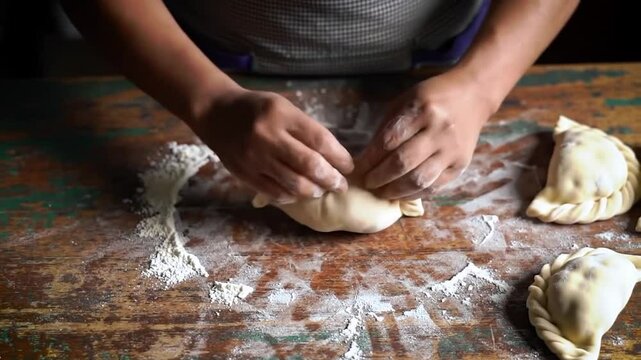 Hands making empanadas