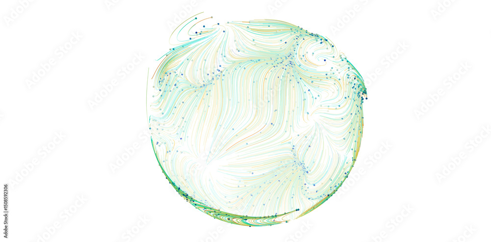 Poster beautiful abstract image of a swirling sphere with green and yellow hues. perfect for design backgro