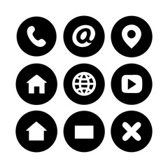 Black Circular Contact and Navigation Icons