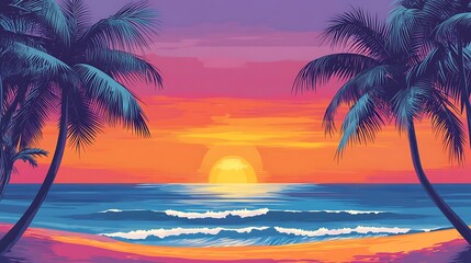 Fototapeta premium Vibrant sunset over a tropical beach.