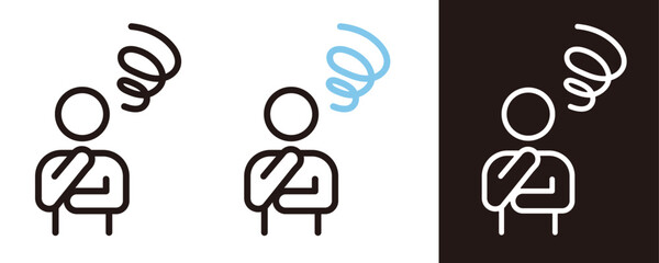 ネガティブな感情のピクトグラム。悩んでいる、もやもやしている、困っている人のアイコン。