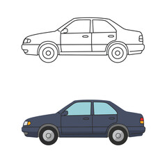 car in hand line and flat icon. Vector 