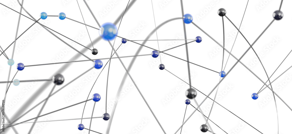 Poster 3d rendering of interconnected nodes, representing global network, communication, or data flow.