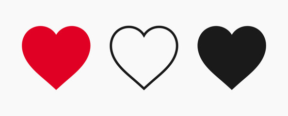 Hearts flat icons set. Heart symbols design elements. Vector illustration.