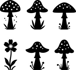 Mushroom & Grass Silhouette Vector Set – 