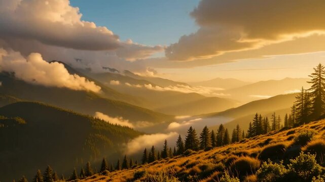  Hyperlapse Mountain Park with Rolling Clouds &ndash; Golden Sunset Nature Stock Footage