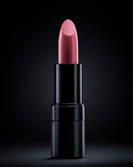 Obraz premium High contrast product photo of lipstick in soft spotlight, showcasing its smooth texture and elegant design. subtle pink shade adds touch of sophistication and allure