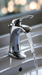 11-Chrome Faucet with Droplet and Bokeh Background – Close-Up Photography