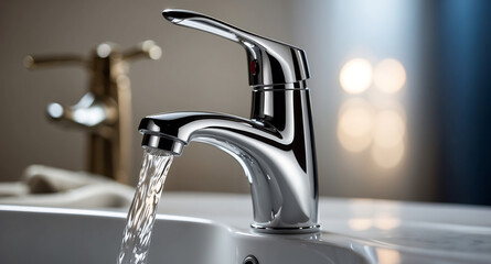 11-Chrome Faucet with Droplet and Bokeh Background – Close-Up Photography