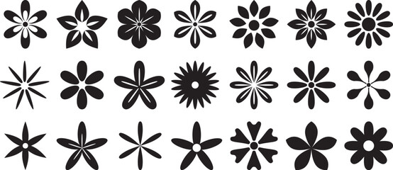 Modern botanical flower vector silhouettes in black for graphic design