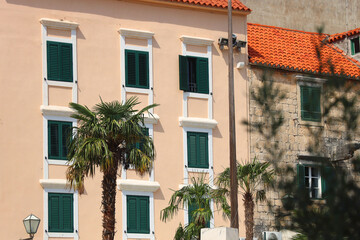 Historic and traditional Mediterranean architecture in Makarska, Croatia.