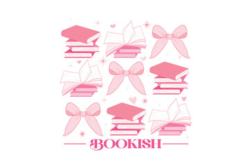 Stacks of pink books with bows Pink Coquette Sublimation Design