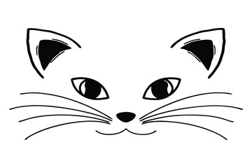 Obraz premium Cute Cat Face Line Art, Animal Pet Head Graphic